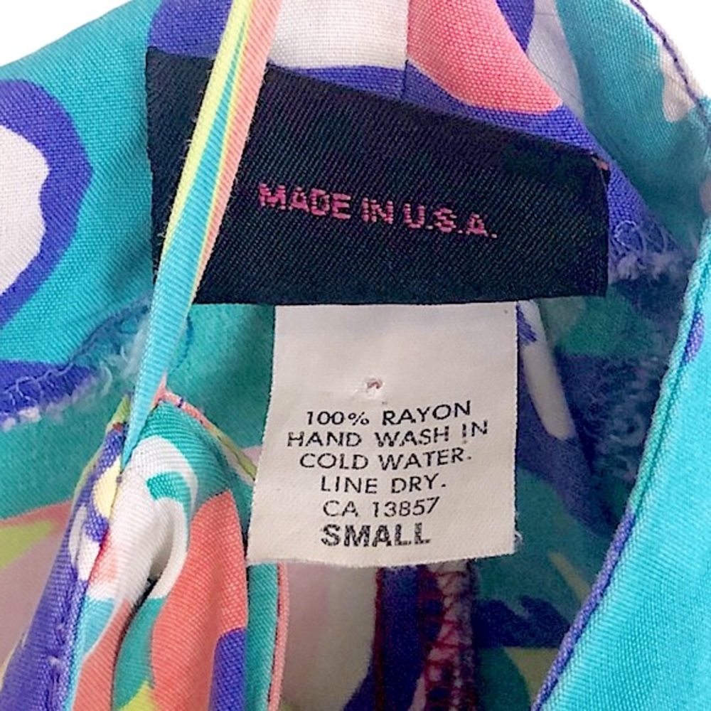 VINTAGE Y2K Multicolor Psychedelic Postmodern Print Rayon Mini Slip Dress - Picture 6 of 7